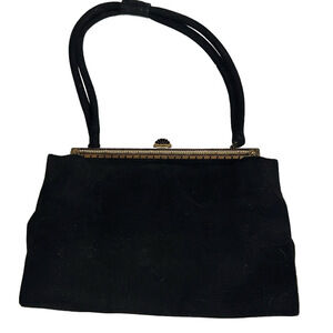 Black Suede Purse, 5” X 9” Approx, satin inside w/2 side pockets, kiss clasp T5